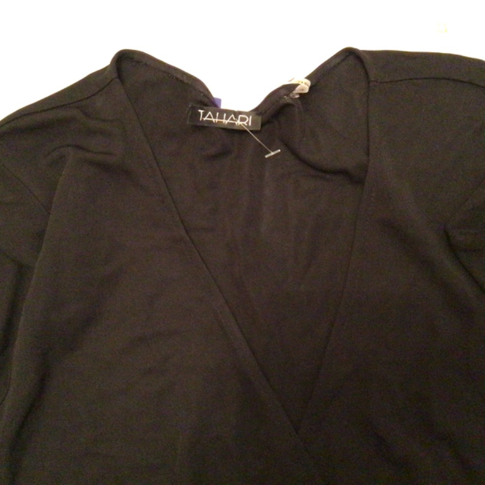 NWT Tahari Black Long Sleeve Wrap Midi Dress - Picture 7 of 9
